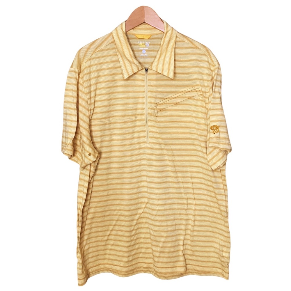 Mountain Hardwear 1/2 Zip Polo Pullover Yellow Stripes Performance Shirt Mens XL - Picture 1 of 13